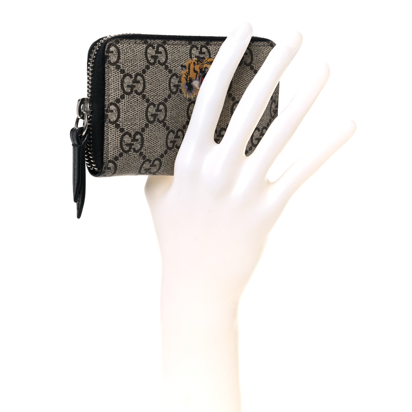 GG Supreme Monogram Tiger Print Zip Around Card Case Black