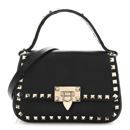 Valentino Garavani Grainy Calfskin Small Rockstud Top Handle Bag Black 1 of 11