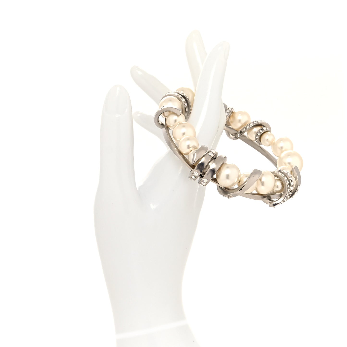 Baguette Crystal Pearl CC Bracelet Silver