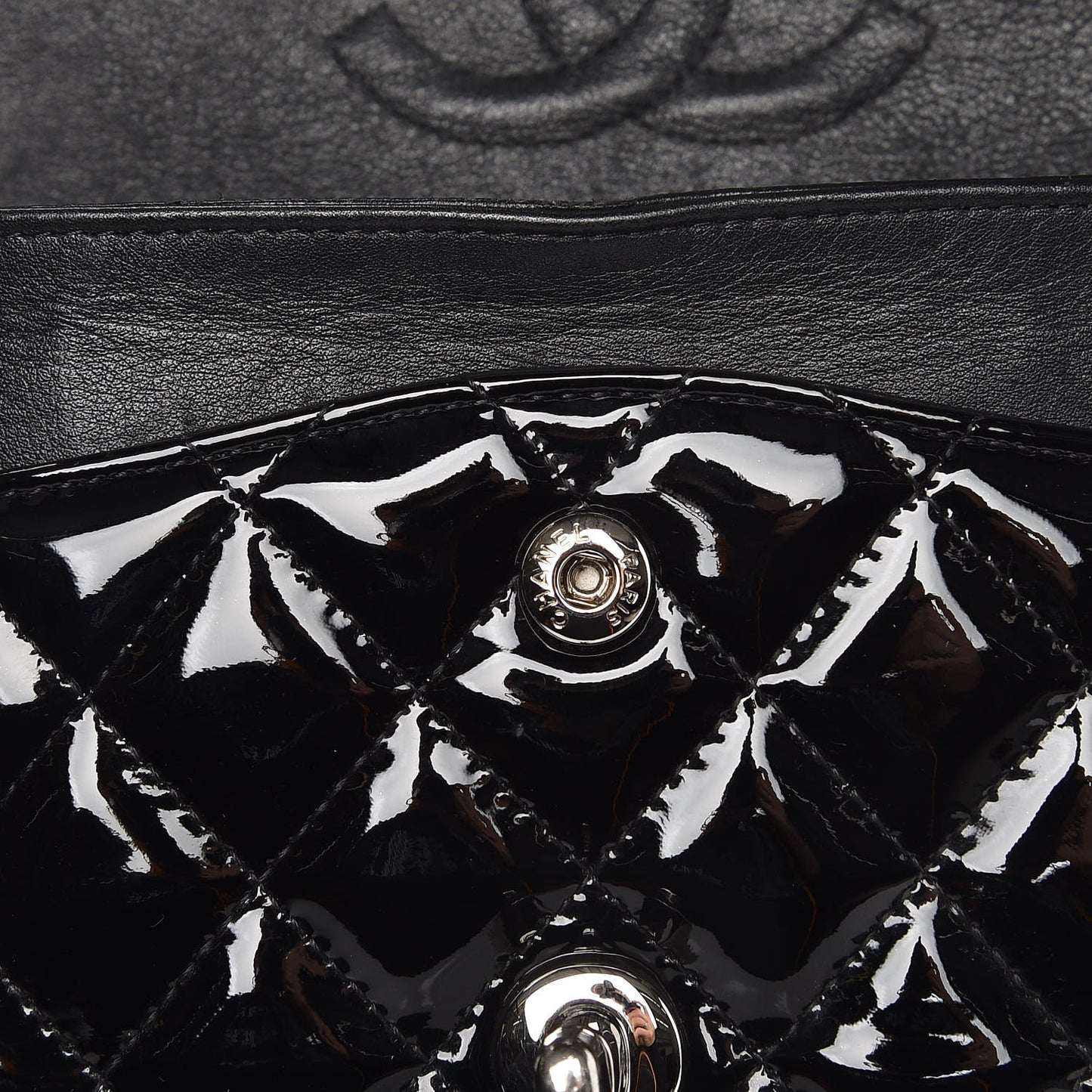 Patent Quilted Medium Double Flap Black
