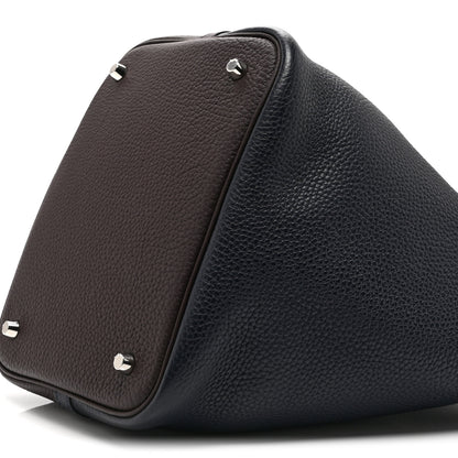 Hermes Taurillon Clemence Casaque Picotin Lock 22 MM Bleu Nuit Framboise Rouge Sellier 7 of 11