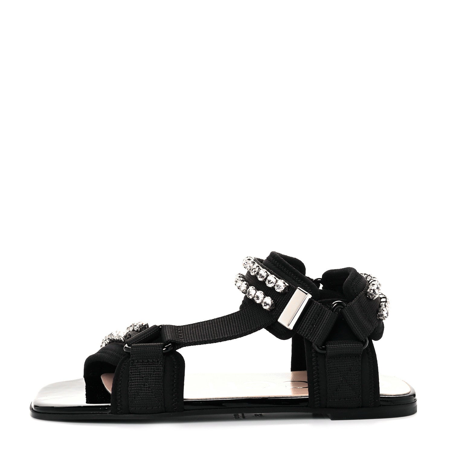 Gucci Neoprene Canvas Crystal Embellished Shea Flat Sandals 35 Black 1 of 7