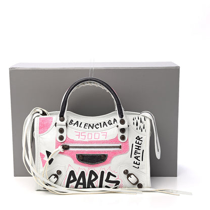 Balenciaga Agneau Graffiti All Over Classic Hardware Mini City White Multicolor 10 of 10