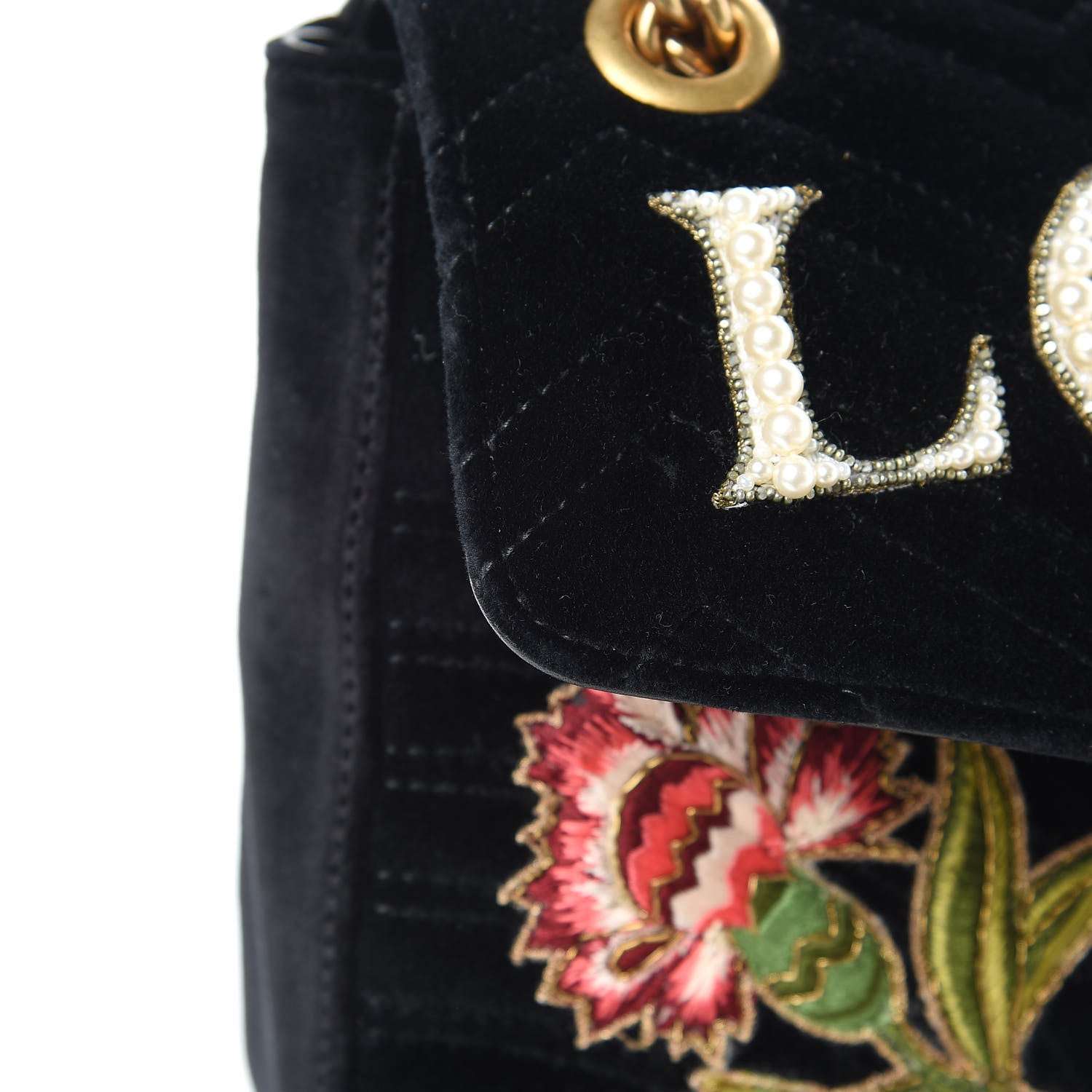 Gucci Velvet Matelasse Loved Embroidered Medium GG Marmont Shoulder Bag Black 10 of 11