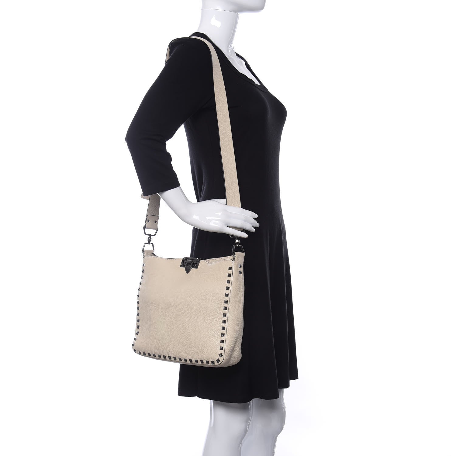 Valentino Garavani Pebbled Calfskin Small Rockstud Flip-Lock Messenger Bag Light Ivory 3 of 12
