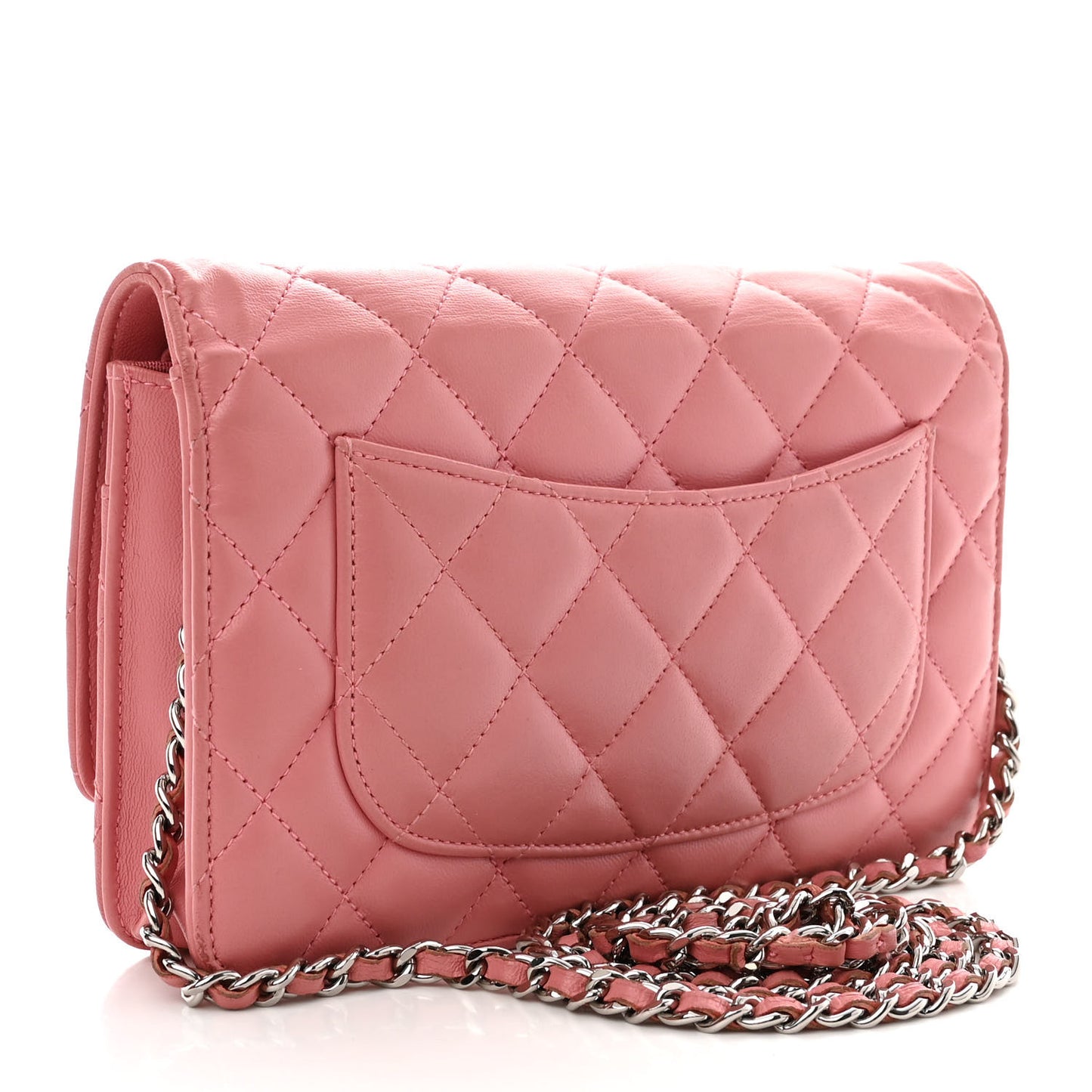 Lambskin Quilted Wallet On Chain WOC Pink