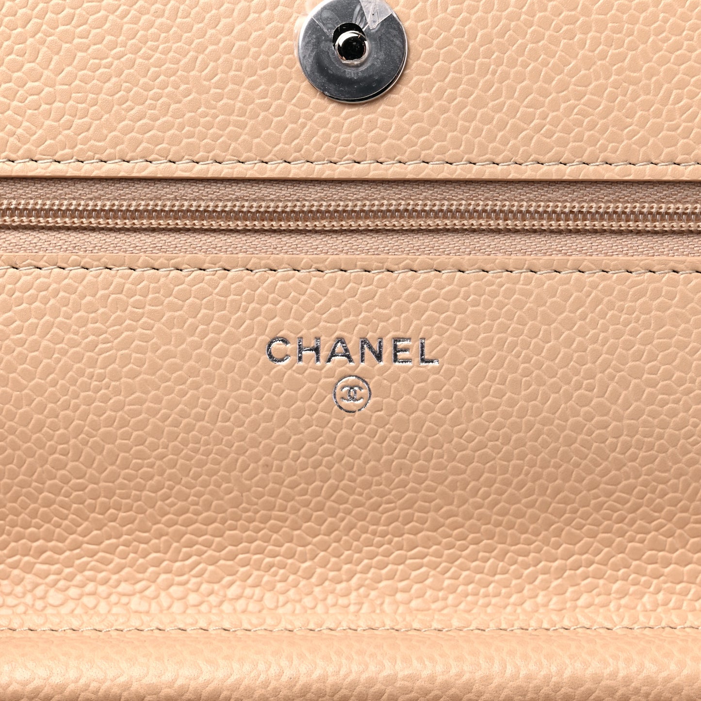 Caviar Quilted Wallet On Chain WOC Beige Clair