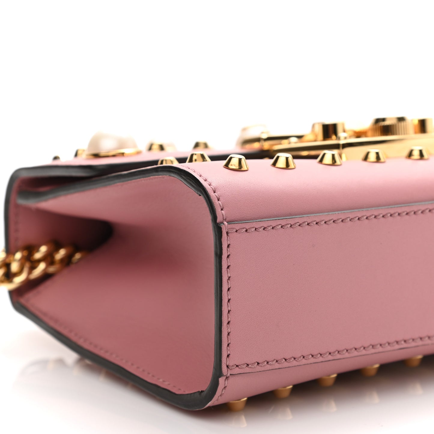 Calfskin Studded Small Padlock Shoulder Bag Carmine Rose