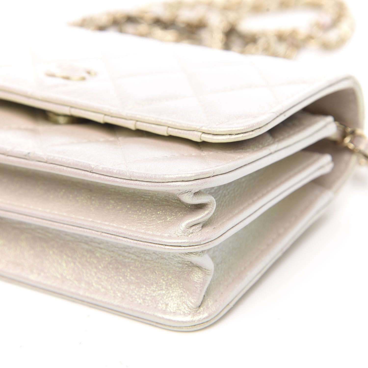 Chanel Iridescent Lambskin Quilted Mini Wallet On Chain WOC Ivory 9 of 10