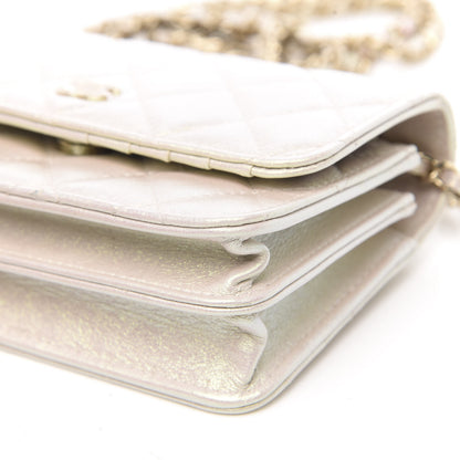 Chanel Iridescent Lambskin Quilted Mini Wallet On Chain WOC Ivory 9 of 10