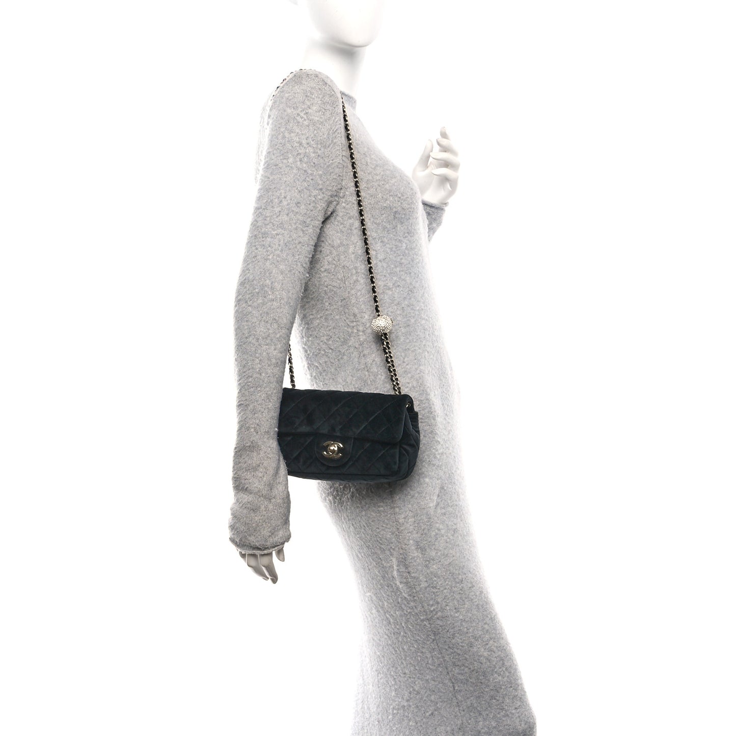 Velvet Quilted Mini Rectangular Pearl Crush Flap Black
