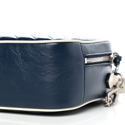 Gucci Vintage Effect Calfskin Matelasse Diagonal Small Torchon GG Marmont Bamboo Top Handle Shoulder Bag Blue Agata Mystic White 9 of 10