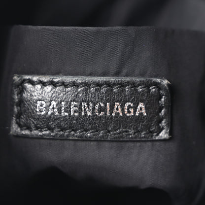 Balenciaga Recycled Sport Nylon Logo Embroidered Wheel Drawstring Bucket Bag Black White 6 of 10