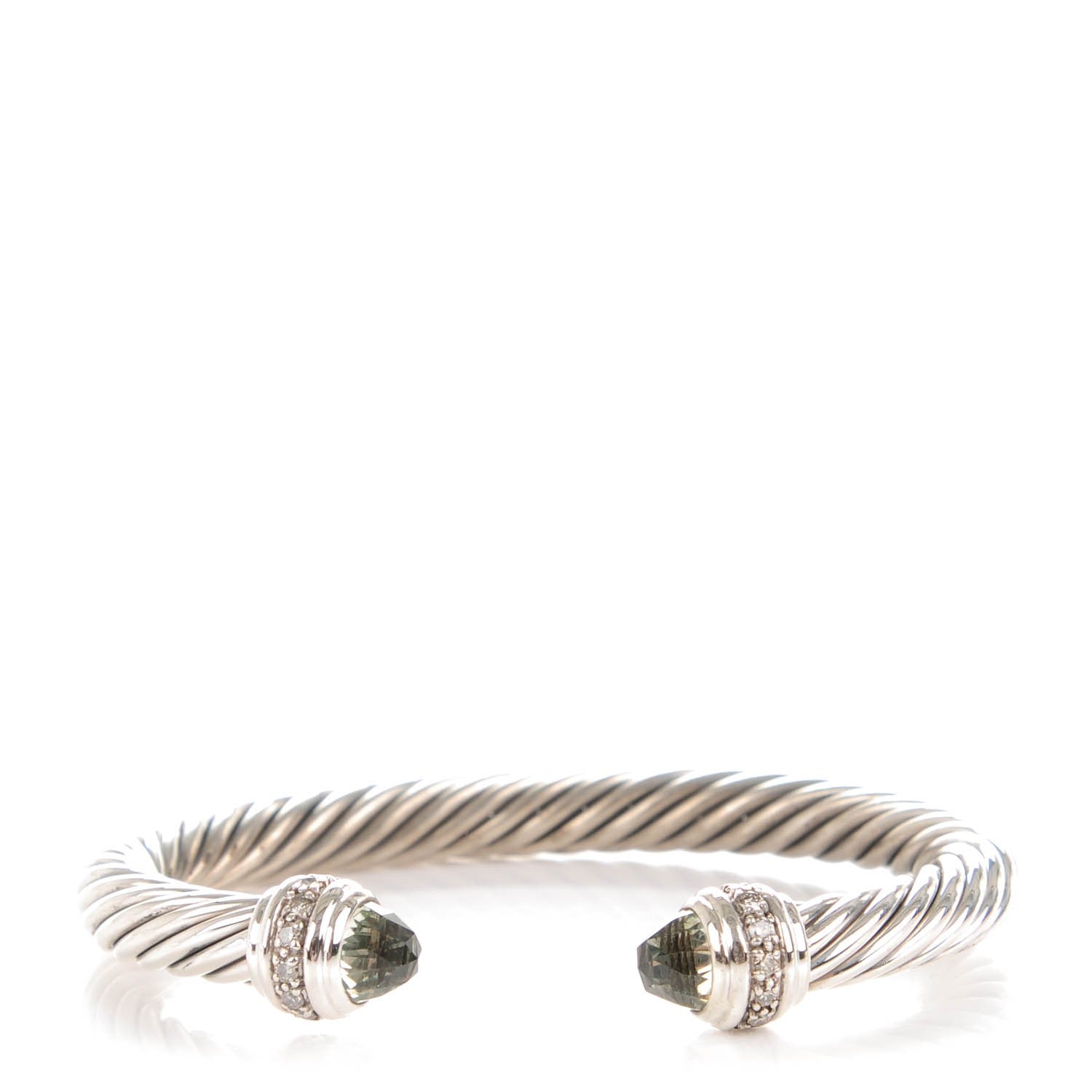 David Yurman Sterling Silver Diamond Prasiolite 7mm Cable Classics Bracelet 1 of 5