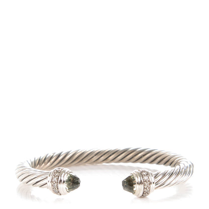 David Yurman Sterling Silver Diamond Prasiolite 7mm Cable Classics Bracelet 1 of 5