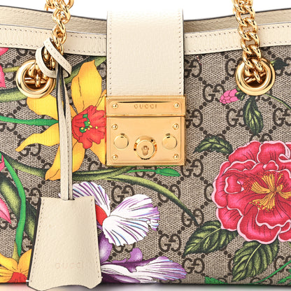 Gucci GG Supreme Monogram Flora Textured Calfskin Small Padlock Tote Beige Ebony Multicolor Mystic White 8 of 12