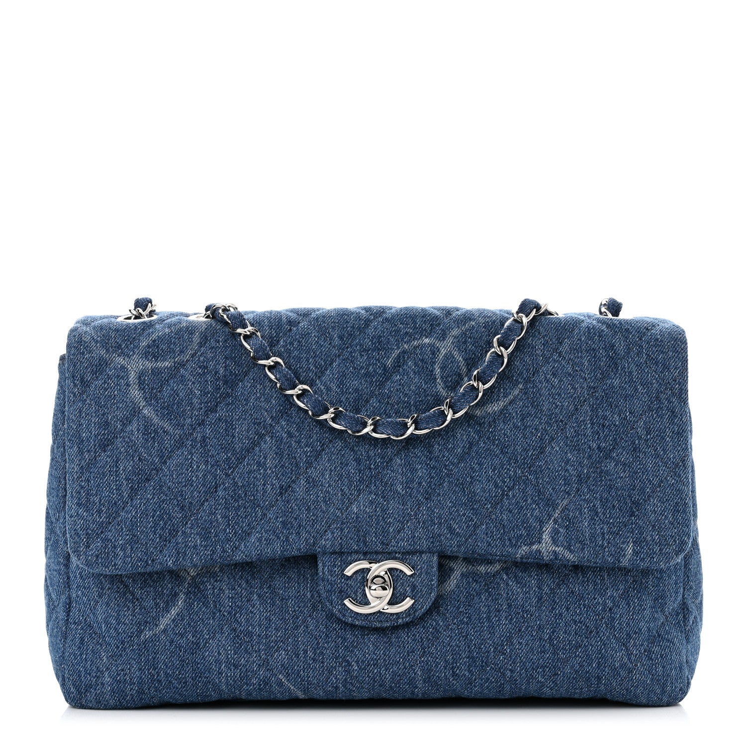 Chanel Denim Quilted CC Print Jumbo Single Flap Blue 1 of 10