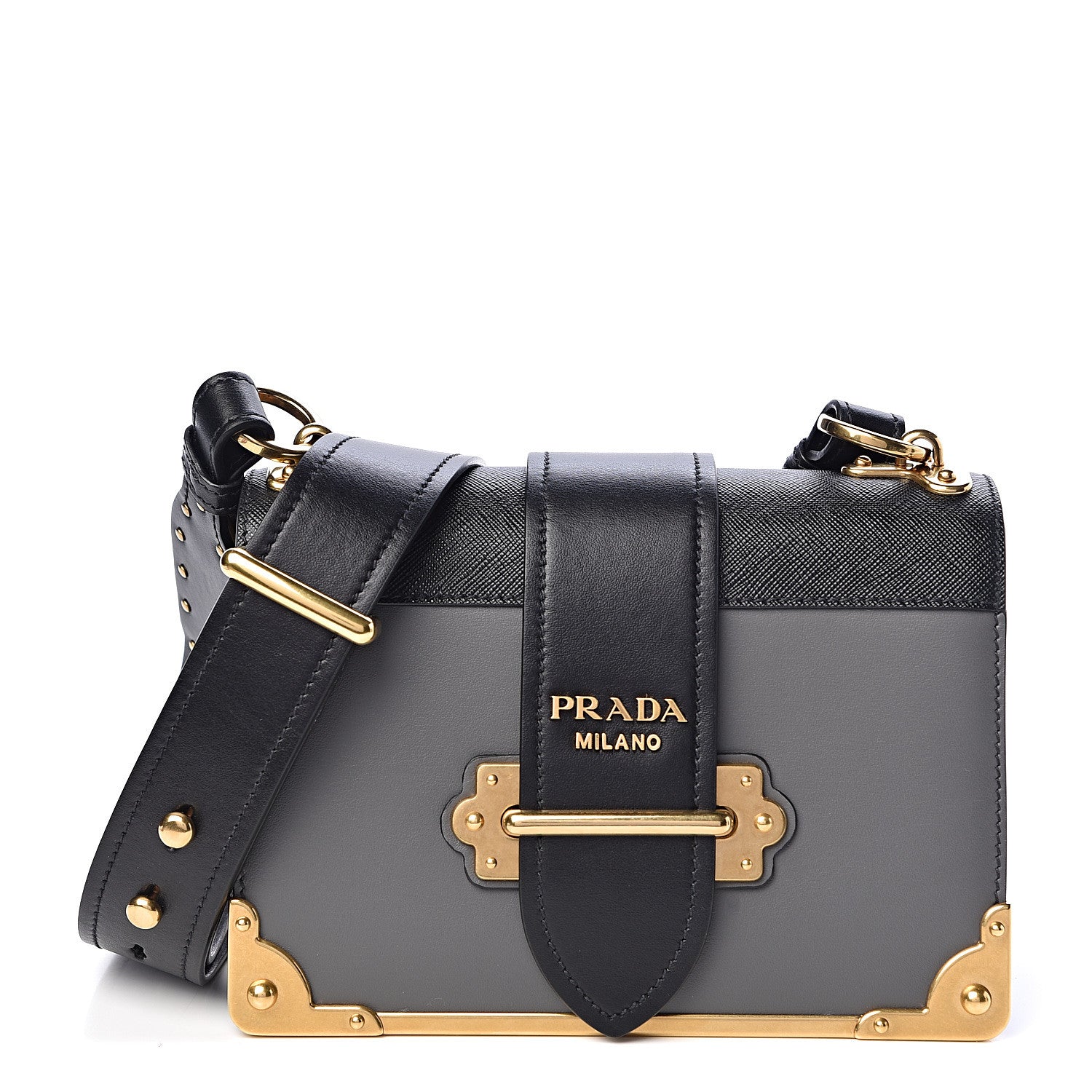 Prada City Calfskin Saffiano Cahier Bag Mercurio Black 1 of 9