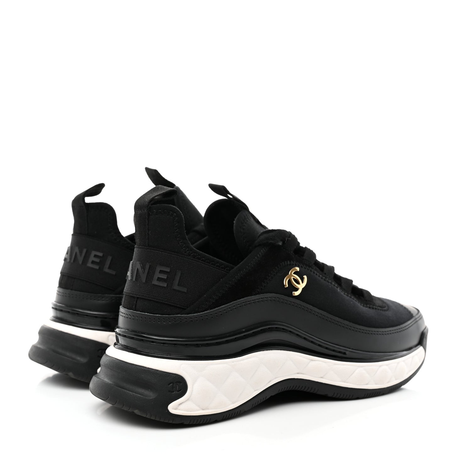 Velvet Calfskin Mixed Fibers CC Sneakers 36.5 Black