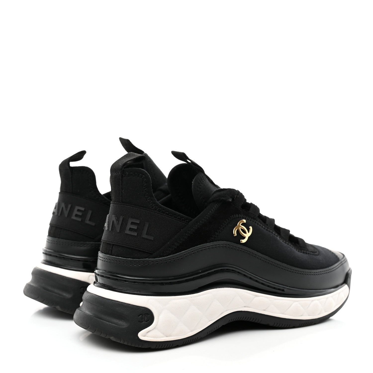Chanel Velvet Calfskin Mixed Fibers CC Sneakers 36.5 Black 4 of 14