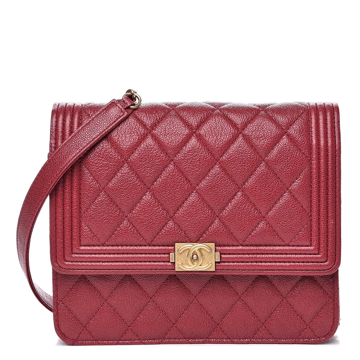 Caviar Quilted Boy Square Wallet on Chain WOC Burgundy
