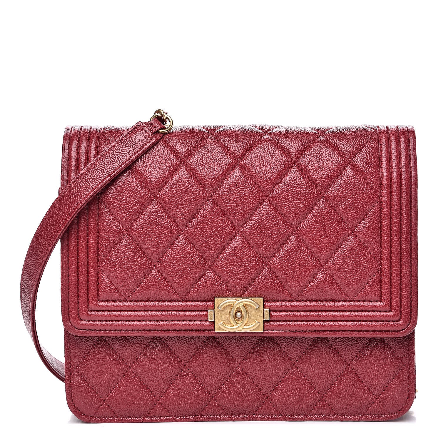 Chanel Caviar Quilted Boy Square Wallet on Chain WOC Burgundy 1 of 11