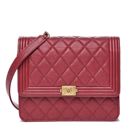 Chanel Caviar Quilted Boy Square Wallet on Chain WOC Burgundy 1 of 11