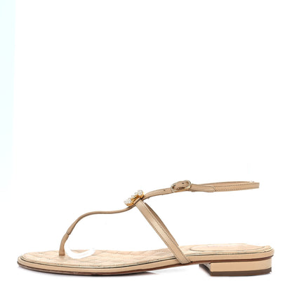Chanel Lambskin Quilted Pearl CC Thong Sandals 38 Beige 1 of 8