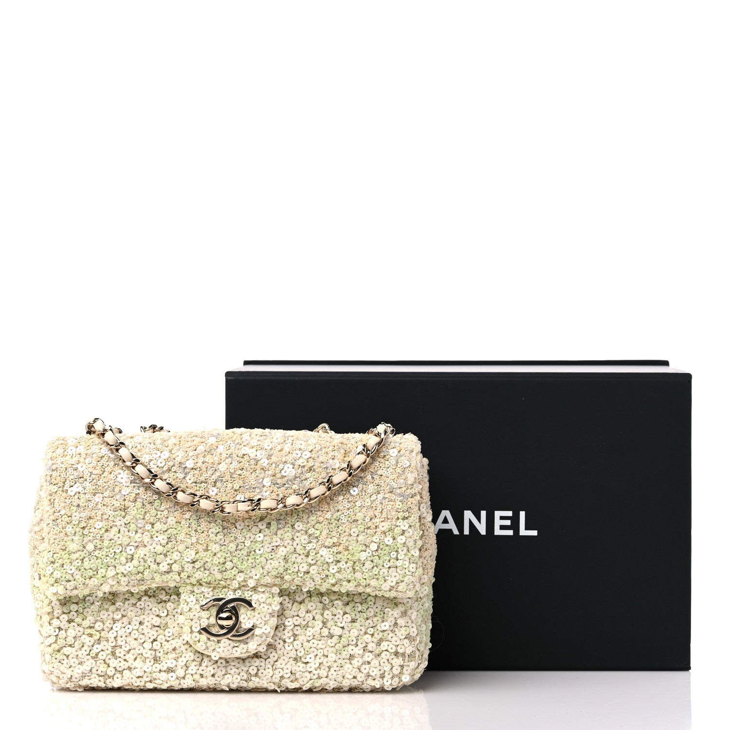 Chanel Shaded Sequin Mini Flap Light Green White Ecru 10 of 10