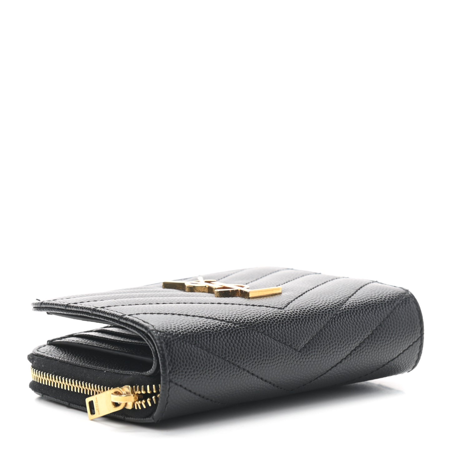 Grain De Poudre Matelasse Chevron Monogram Compact Zip Around Wallet Black