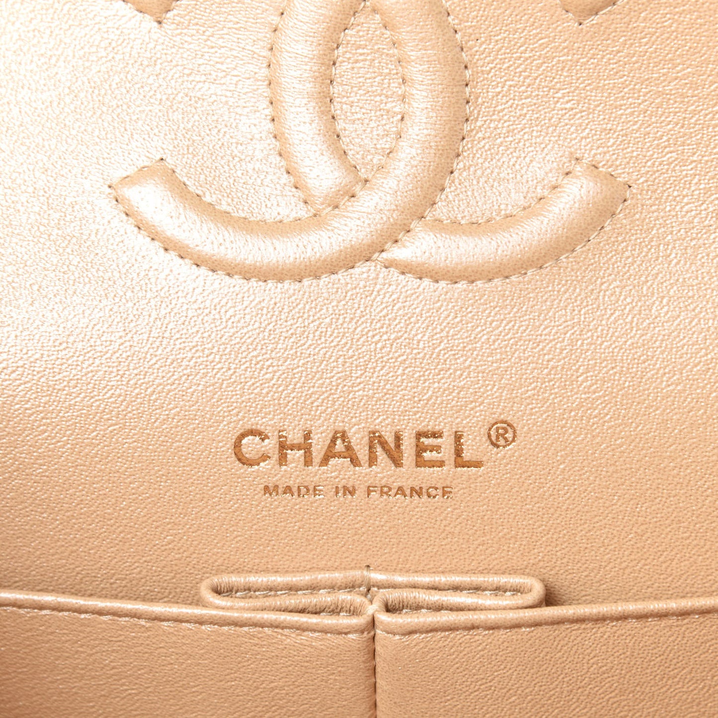 Iridescent Caviar Quilted Medium Double Flap Beige