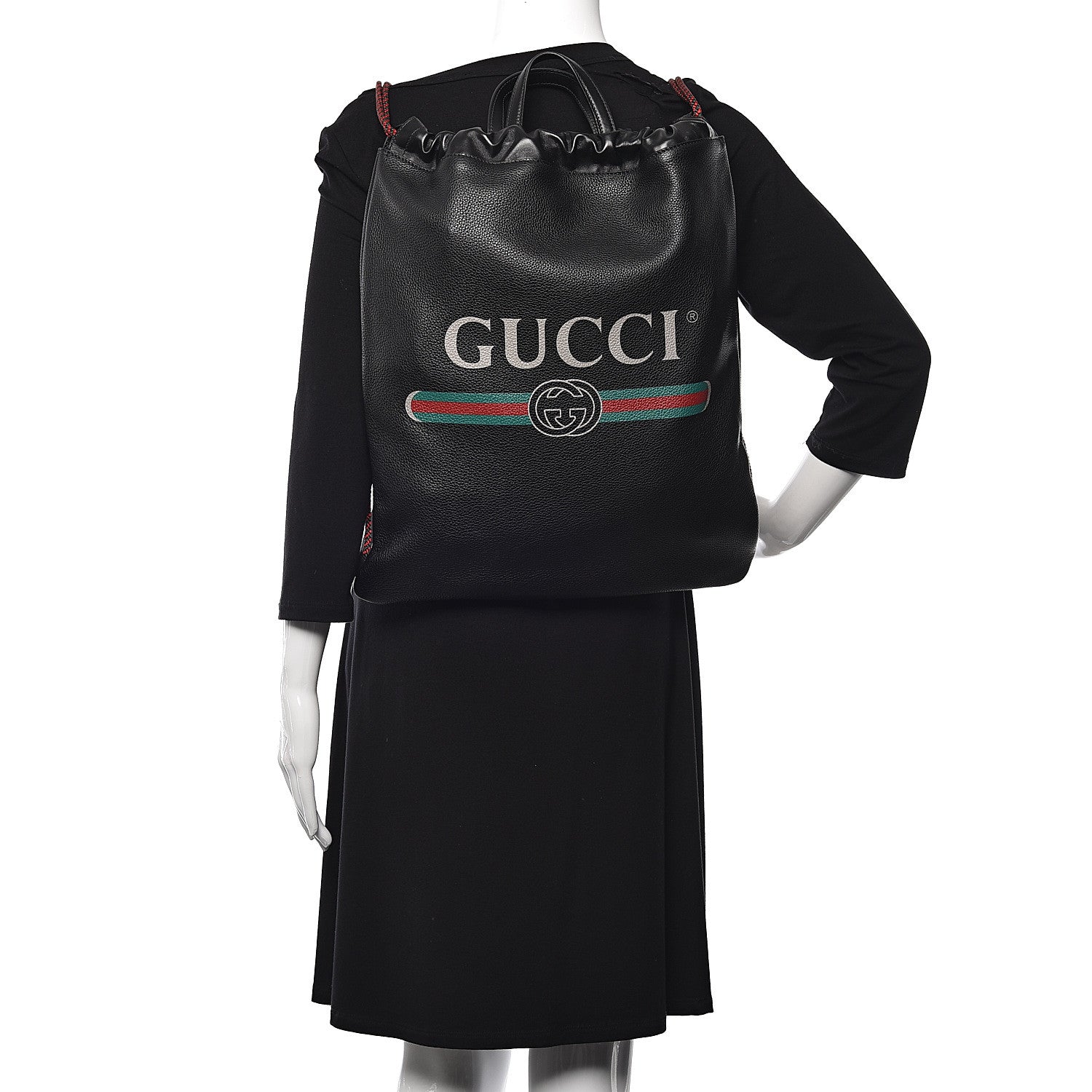 Gucci Calfskin Logo Drawstring Backpack Black 2 of 14