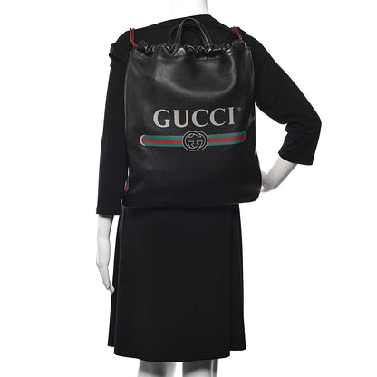 Gucci Calfskin Logo Drawstring Backpack Black 2 of 14