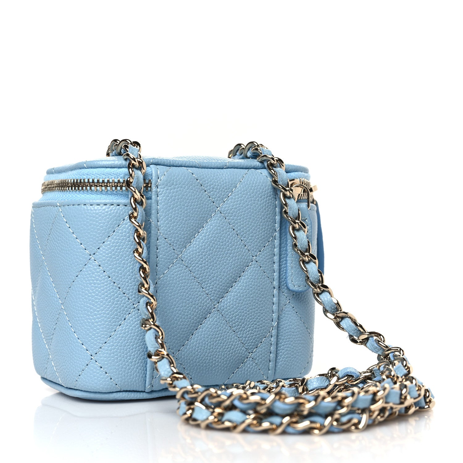 Chanel Caviar Quilted Mini Vanity Case With Chain Light Blue