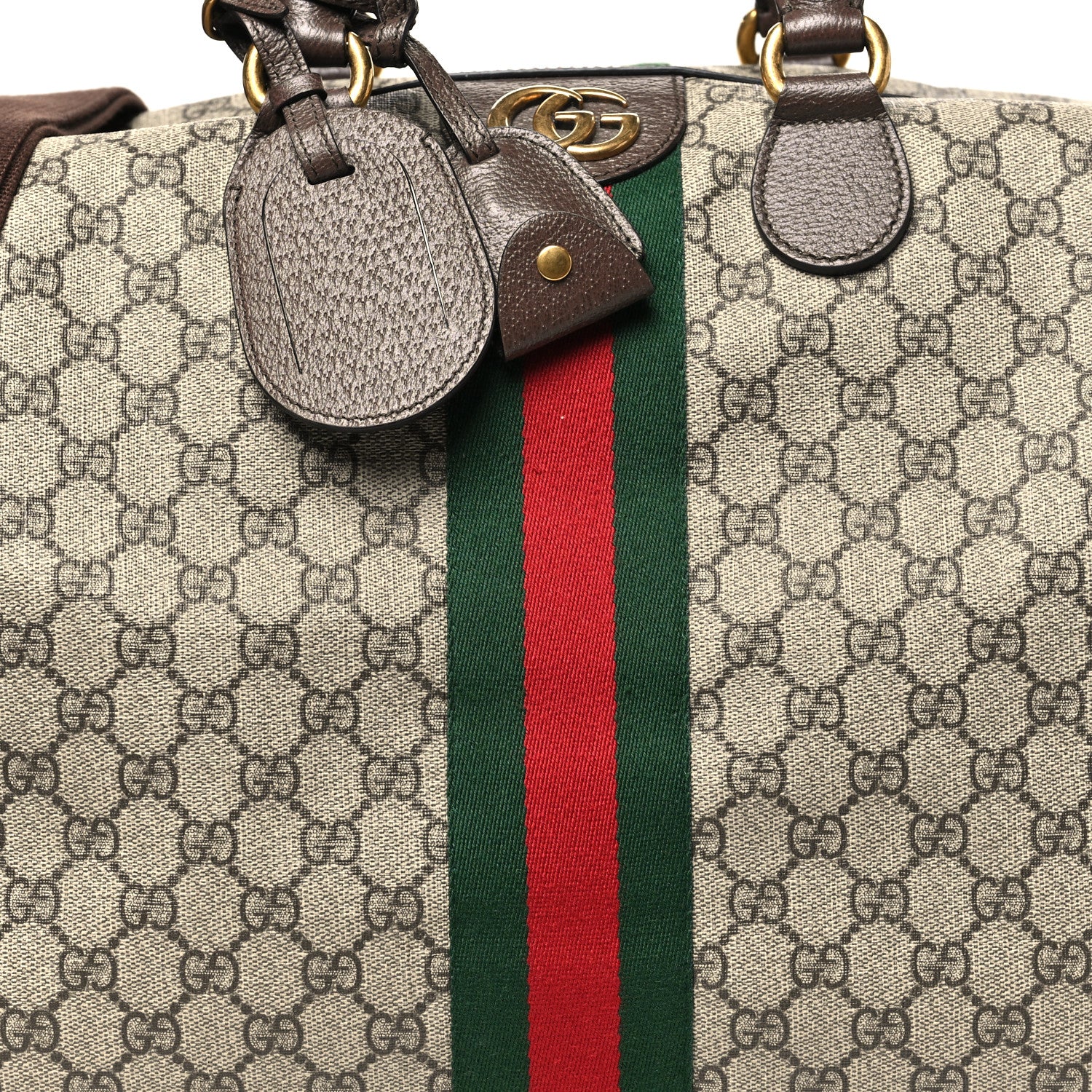 Gucci GG Supreme Monogram Textured Dollar Calfskin Web Medium Ophidia Carry-On Duffle Bag Beige Ebony New Acero 7 of 9