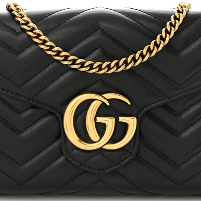 Gucci Calfskin Matelasse GG Marmont Chain Wallet Black 8 of 12