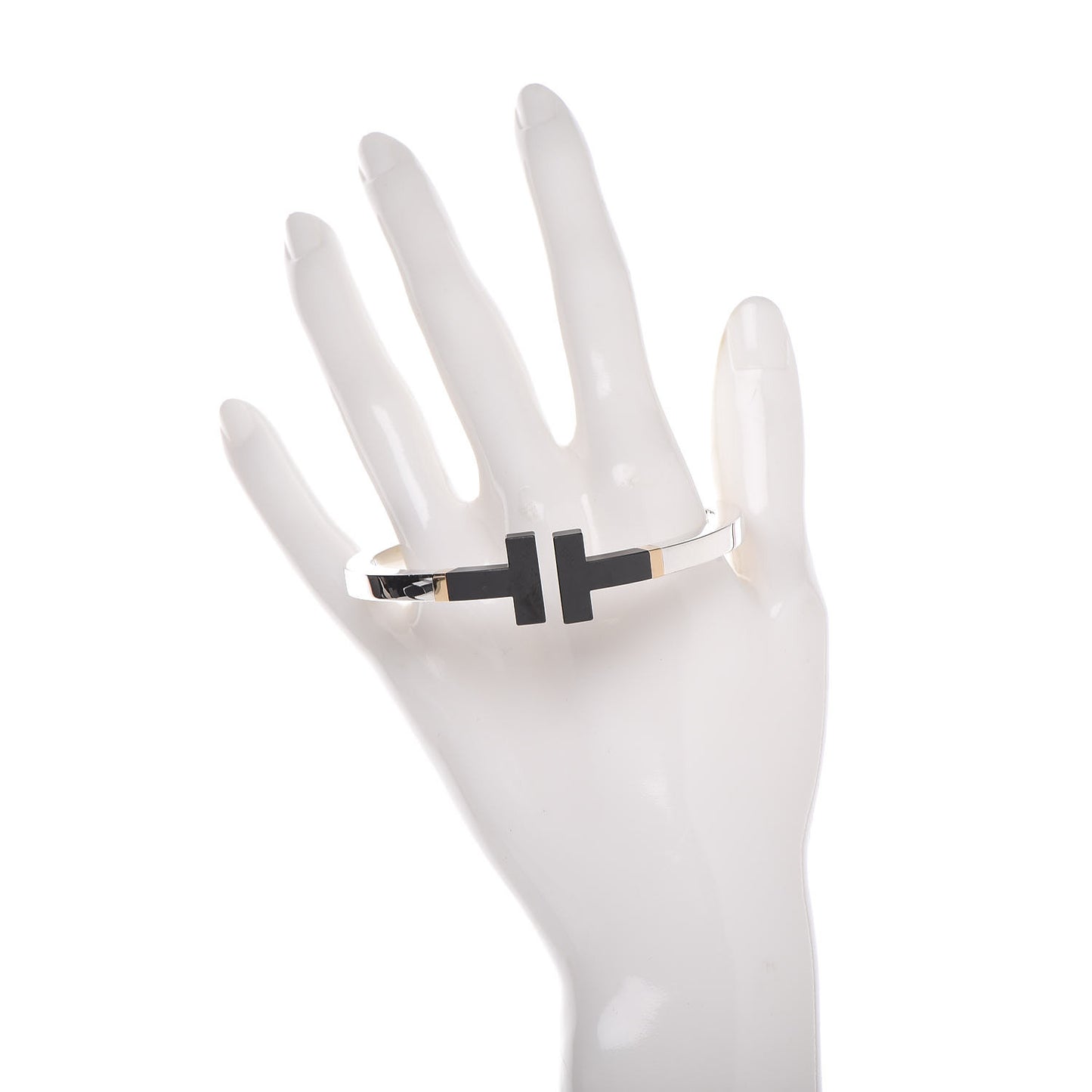 Sterling Silver 18K Yellow Gold Black Ceramic T Square Bracelet