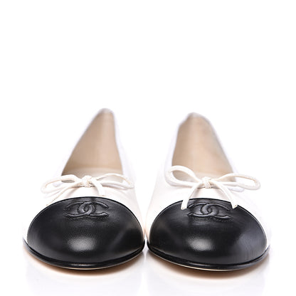 Chanel Lambskin Cap Toe Ballerina Flats 39 White Black 2 of 9