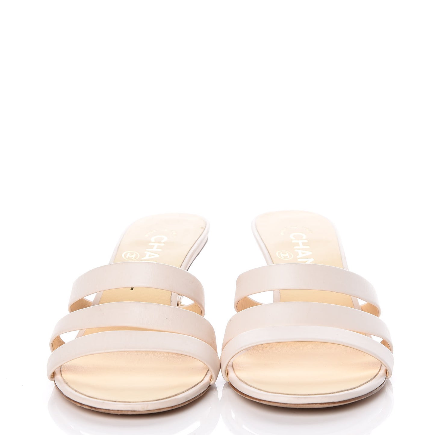 Calfskin Pearl CC Mule Sandals 36 White