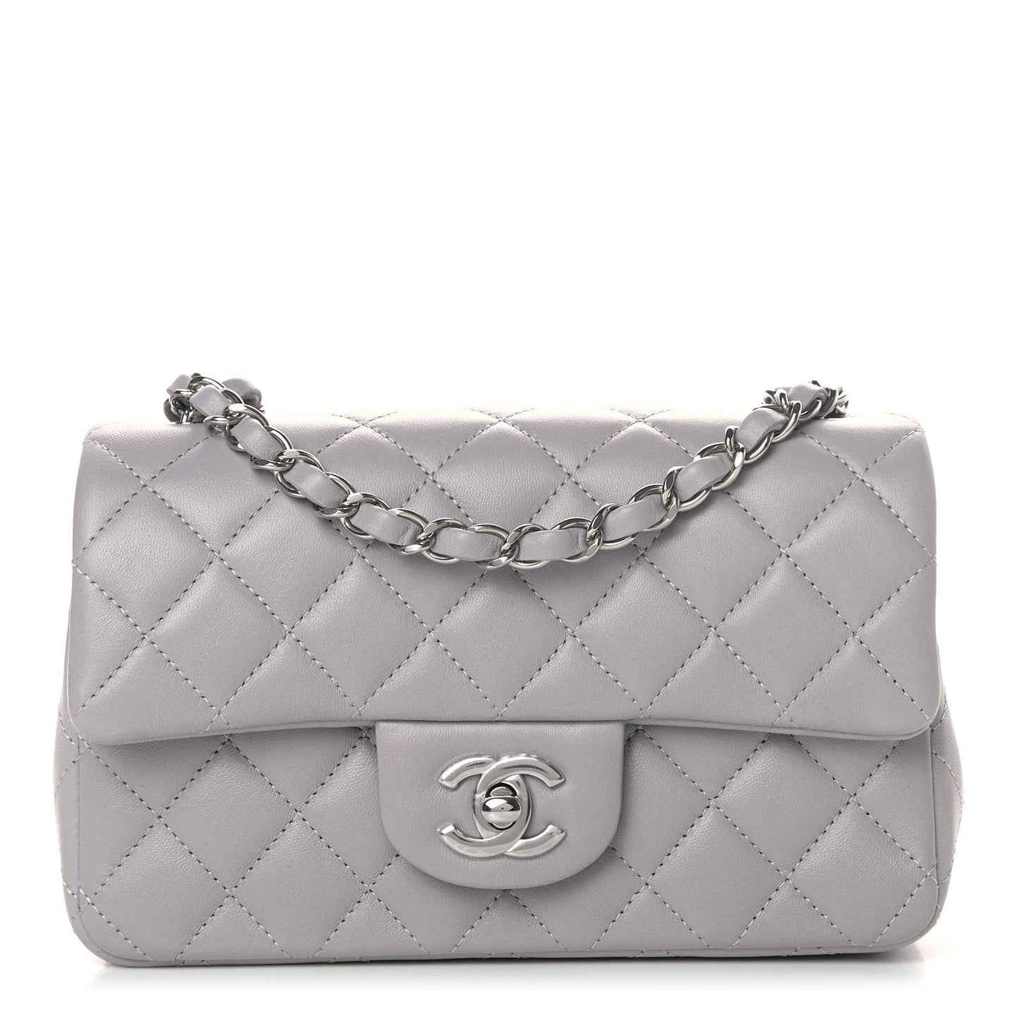 Lambskin Quilted Mini Rectangular Flap Grey