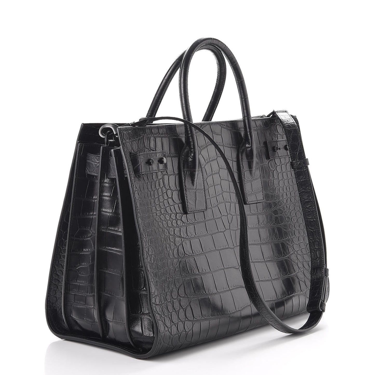 Calfskin Crocodile Embossed Medium Supple Sac de Jour Black