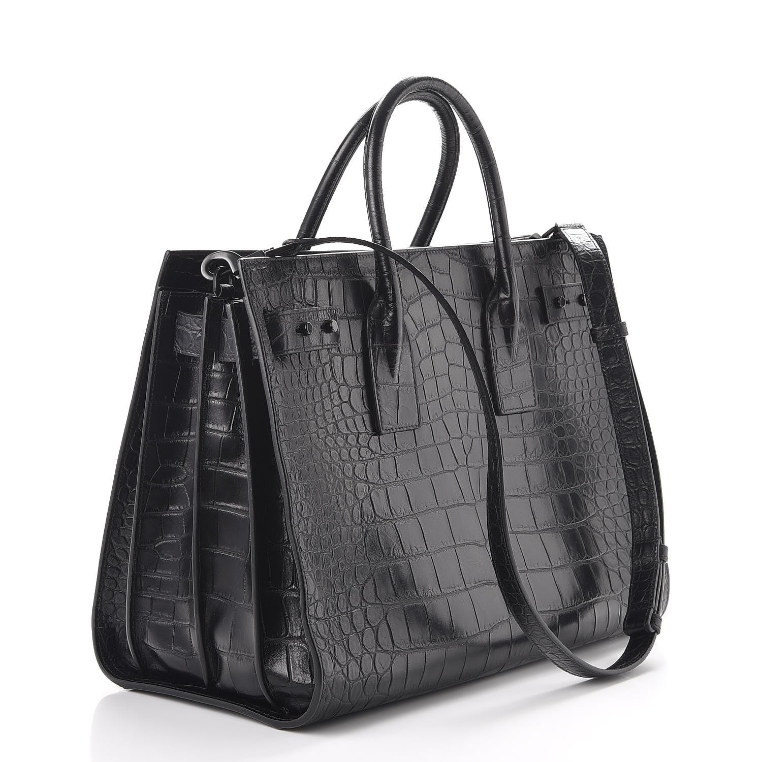 Saint Laurent Calfskin Crocodile Embossed Medium Supple Sac de Jour Black 3 of 7
