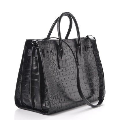 Saint Laurent Calfskin Crocodile Embossed Medium Supple Sac de Jour Black 3 of 7