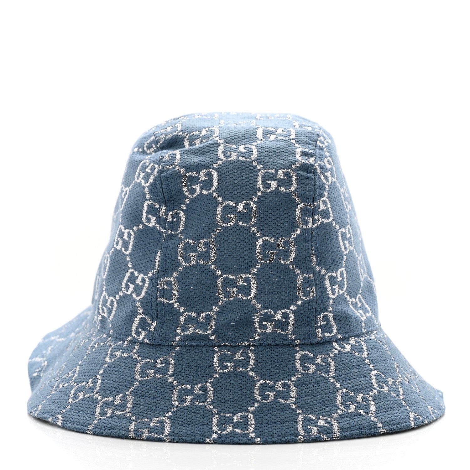 Gucci Canvas Lame GG Monogram Bucket Hat XS Light Blue Silver 3 of 7