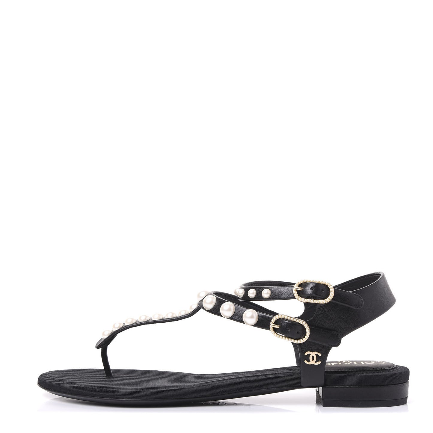 Lambskin Pearl Thong Sandals 37 Black