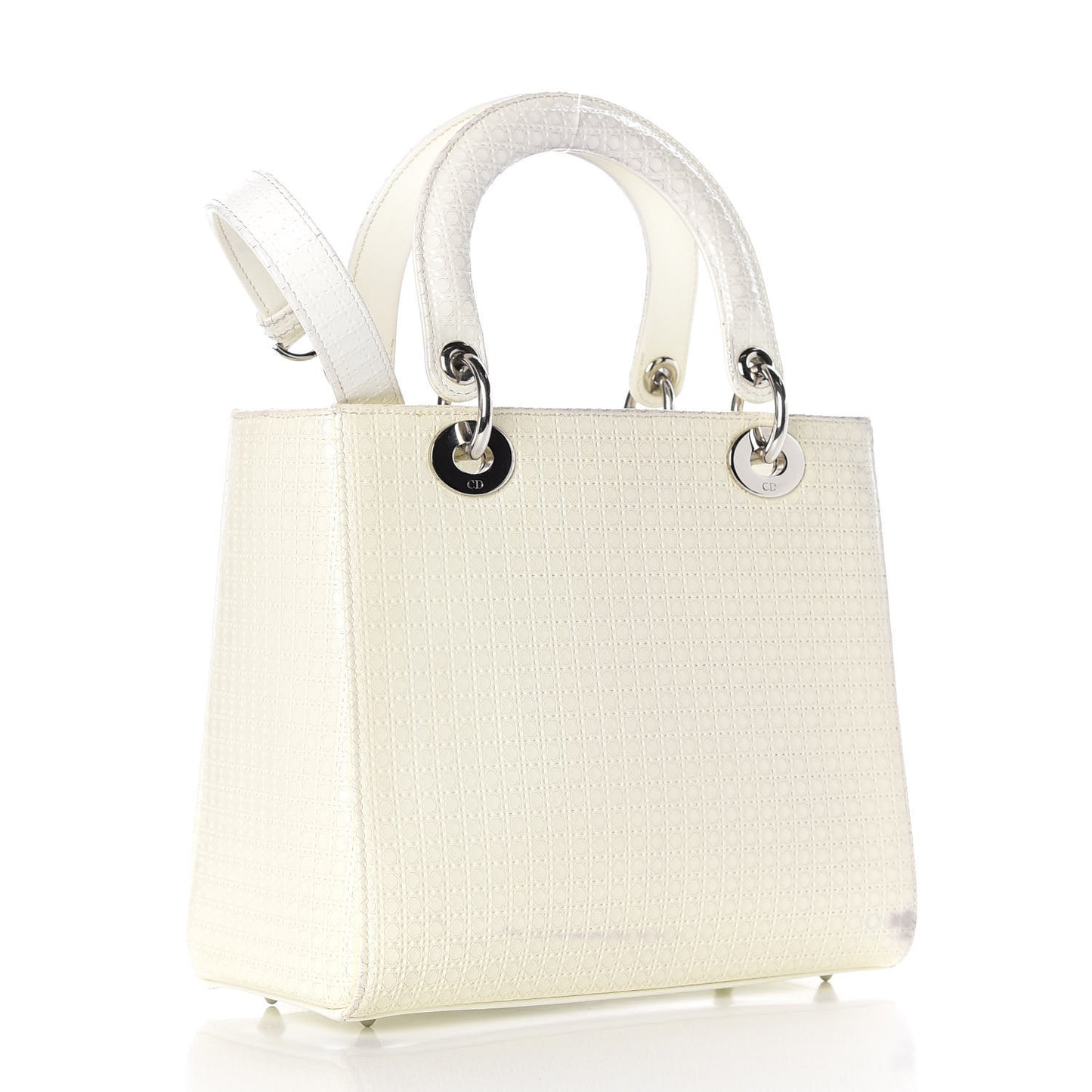 Patent Micro-Cannage Medium Lady Dior White