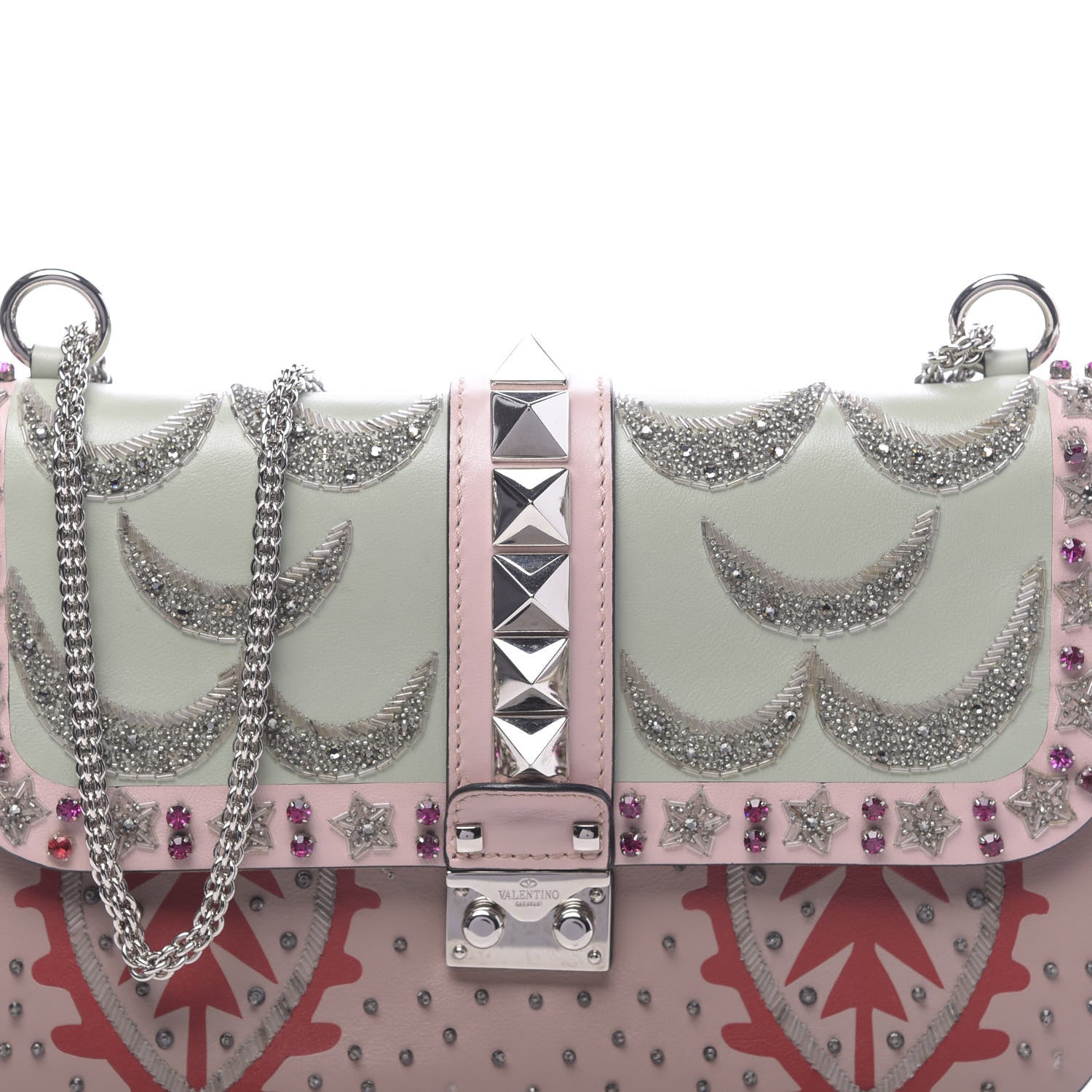 Valentino Garavani Vitello Crystal Embellished Medium Glam Lock Rockstud Flap Poudre 12 of 12