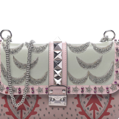 Valentino Garavani Vitello Crystal Embellished Medium Glam Lock Rockstud Flap Poudre 12 of 12