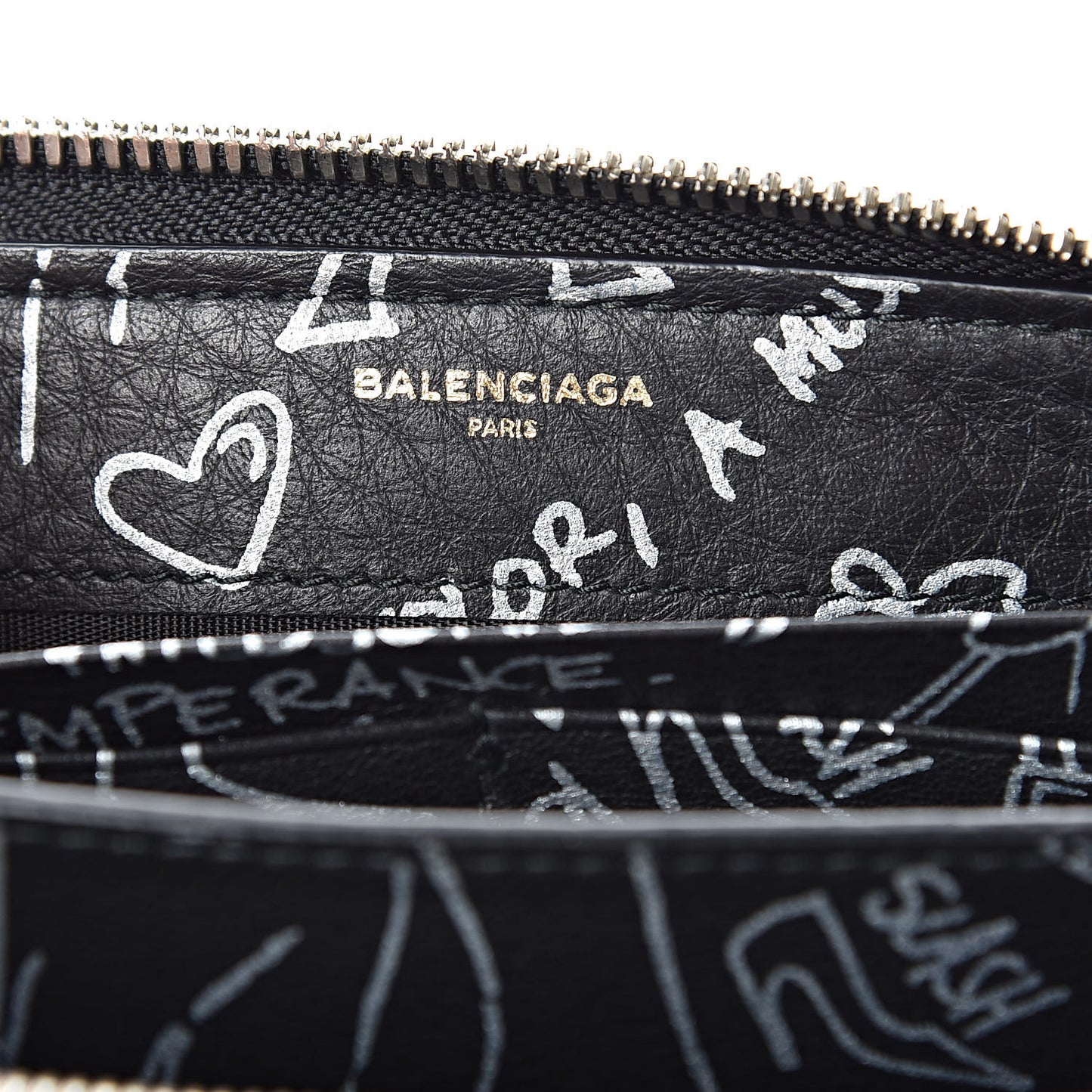 Calfskin Printed Tattoo Everyday Continental Zip Around Wallet Black Silver Hardware
