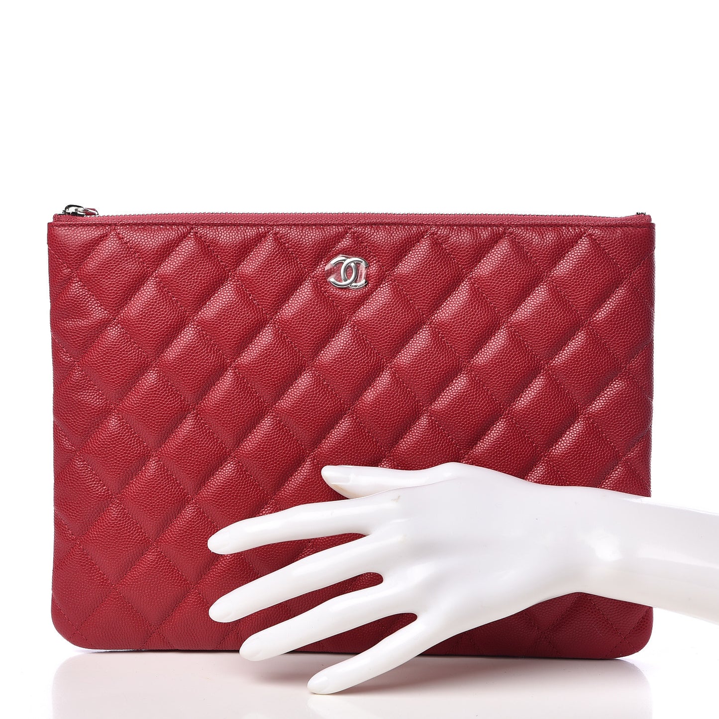 Caviar Quilted Medium Cosmetic Case Dark Red